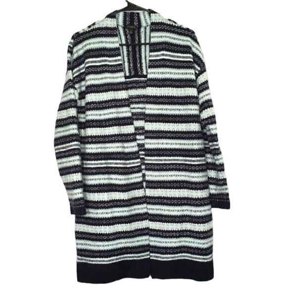 NWOT TALBOTS SOFT & COZY LONG STRIPE LONG SLEEVE OPEN CARDIGAN MINT/BLUE MEDIUM - Picture 1 of 10